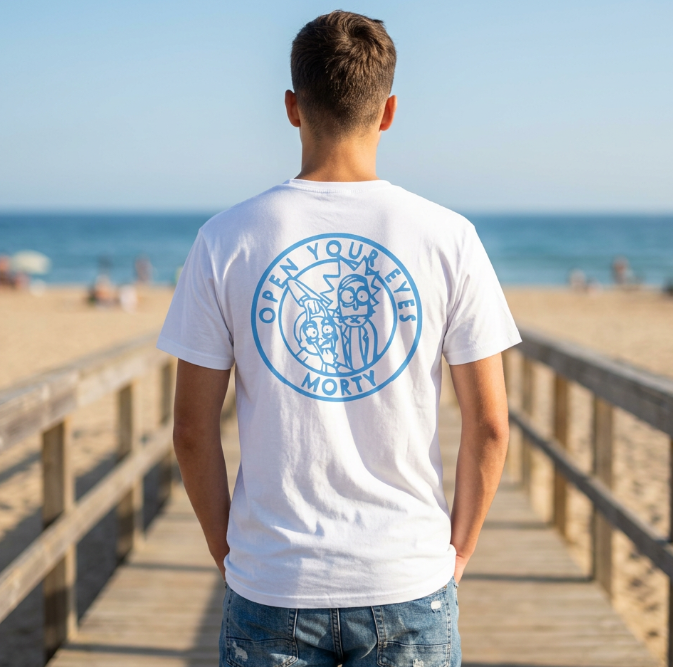 T-shirt Rick et Morty Blanc Logo Arrière