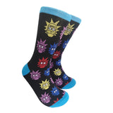 Chaussettes noires avec motifs de têtes de Rick Sanchez en jaune, rouge, violet et bleu